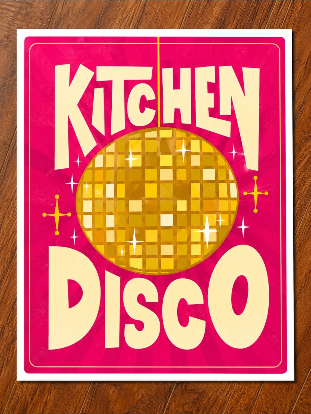 NWOT Retro Pink Disco Kitchen Canvas Wall Art Poster Print 12” x 16”